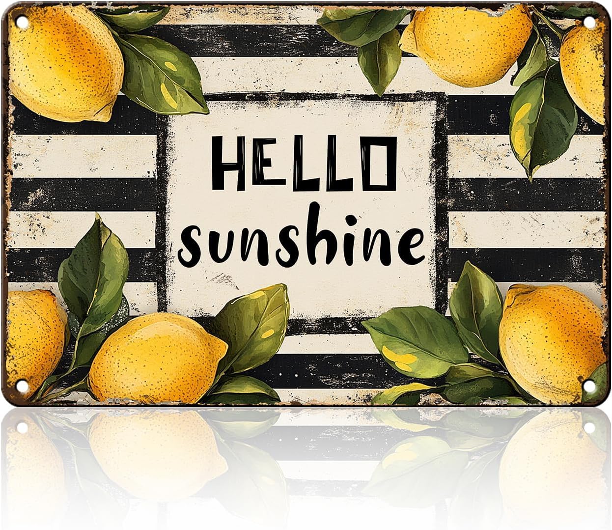SMAZDFXX Vintage Metal Sign Hello Sunshine Lemon Summer Spring Farmhouse Retro Tin Signs Poster Wall Decor for Bars Restaurants Cafes Home Decoration 8"x12"