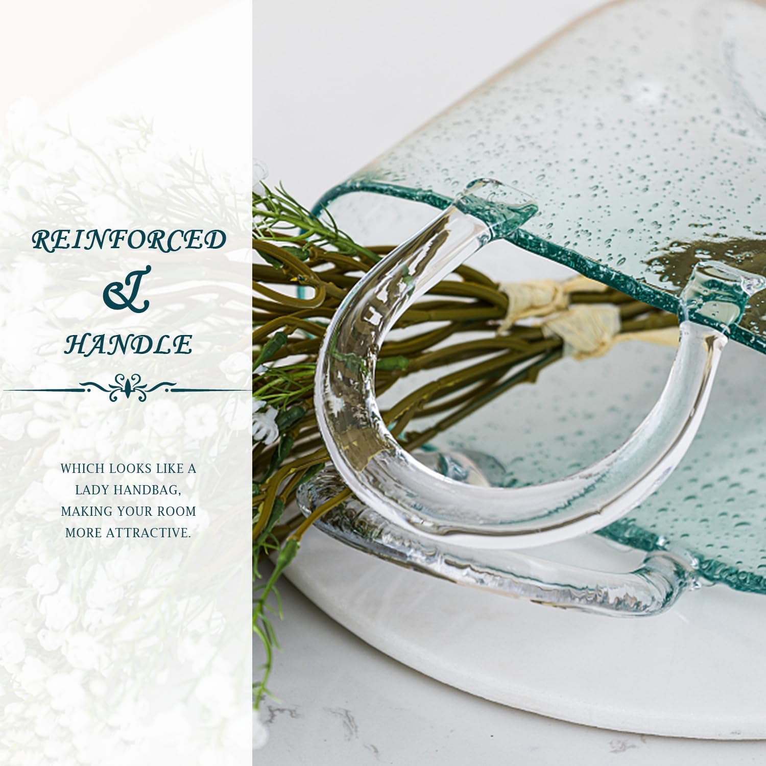 Glass Vase for Flowers Unique Flower Vase with Bubble Fish Bowl Vase Handmade Handbag Clear Glass Vase for Fish Bowl Home Wedding Decor (Blue)