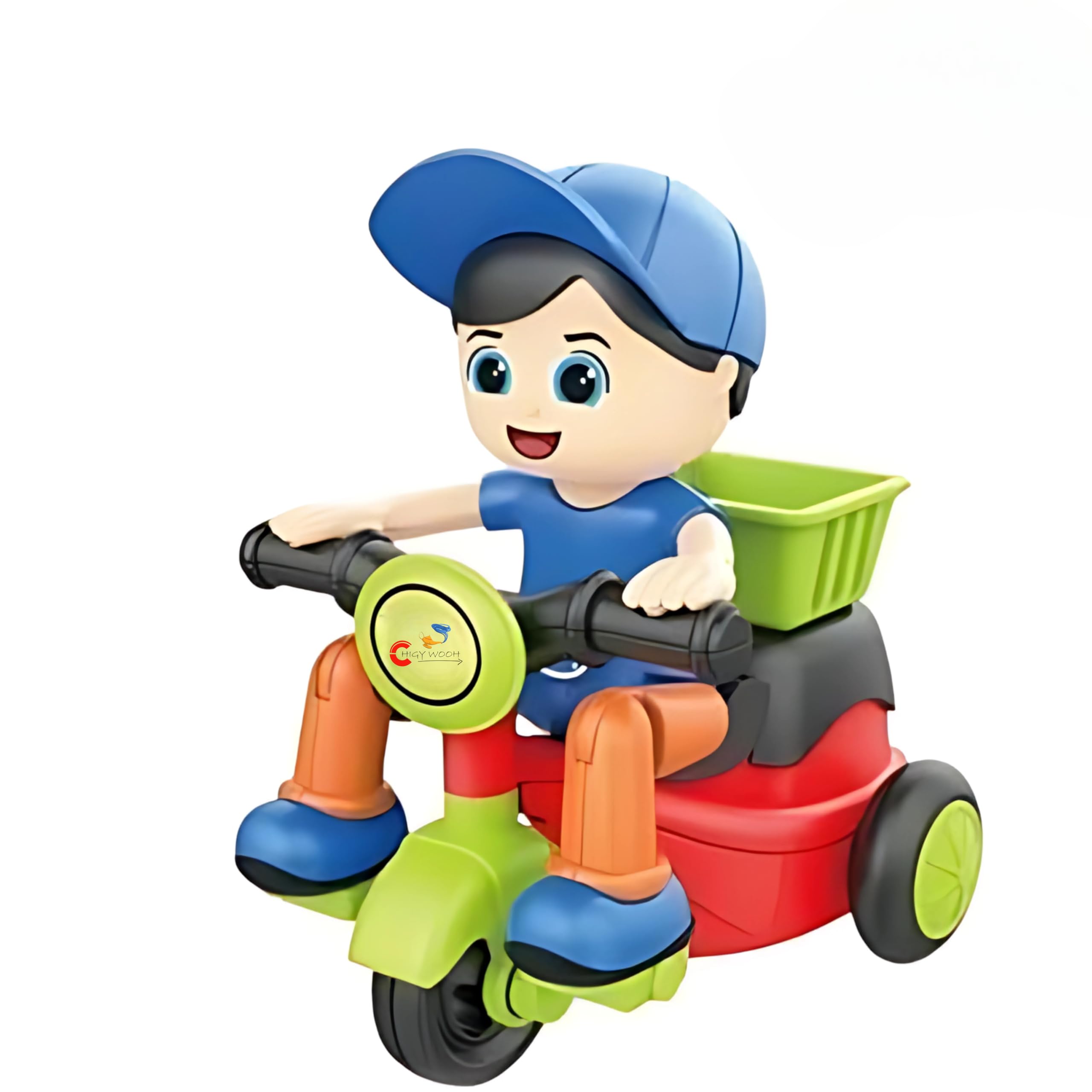 Chigy Wooh Automatic 360 Degree Rotating Tricycle Toys, Pizza/Food delivery boy Toys for Toddlers Girls and Boys Baby -Battery not Required-image-13