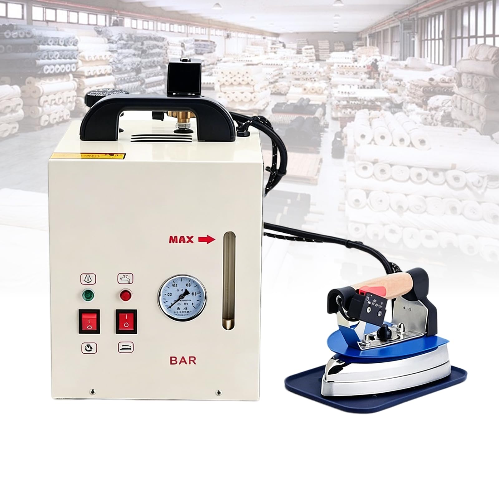ZHENYUWANG Commercial Steam Iron, Industrial Steam Ironing Station, With Pressure Gauge, 4-Liter Boiler, 900-Watt Iron Head, Suitable For Clothing Stores, Laundries And Factories