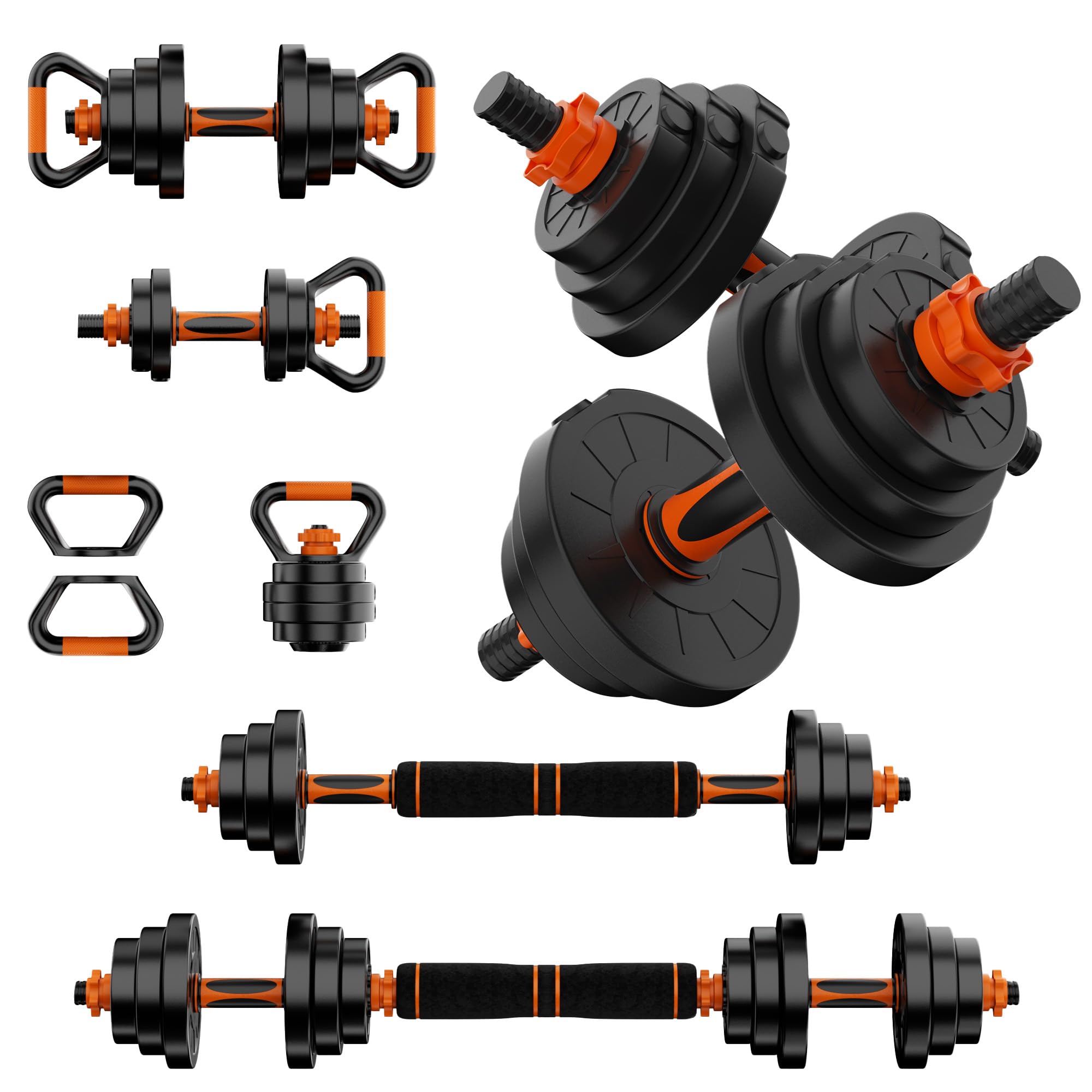 4-in-1 Adjustable Dumbbell Set 60LBS 70LBS Free Weights Set with Connector Used as Barbell Kettlebells Push-Up Stand Weight