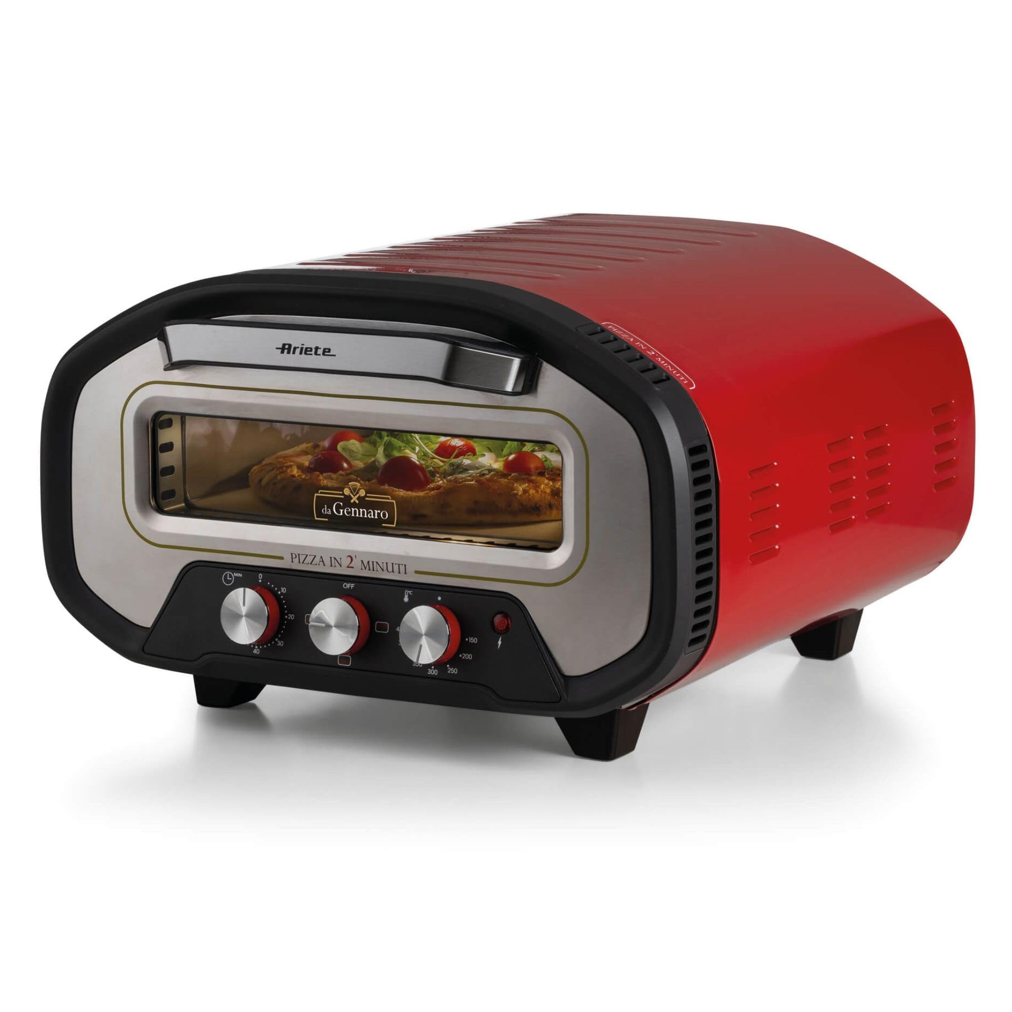 Ariete 3901 Da Gennaro, Forno per pizza, 2200W, Temperatura 430°C, 2 minuti di cottura, Pietra refrattaria, Rosso