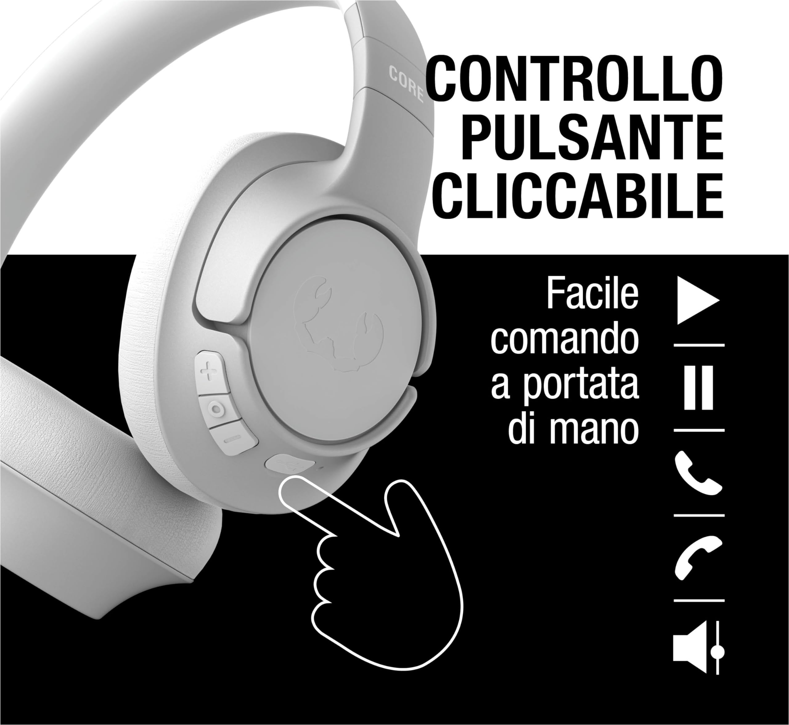 Fresh 'n Rebel Clam Core Cuffie Bluetooth Over Ear con Microfono ENC (chiamate perfette), Controllo del volume e tasti play/pause, 45 ore di Riproduzione, Senza Fili (Bianco)