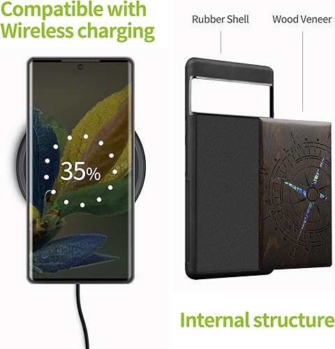 Miniatura 10 de Carveit Funda de madera de diseño para Google Pixel 7 Pro grabado de madera e incrustaciones de carcasa Funda de madera única compatible con