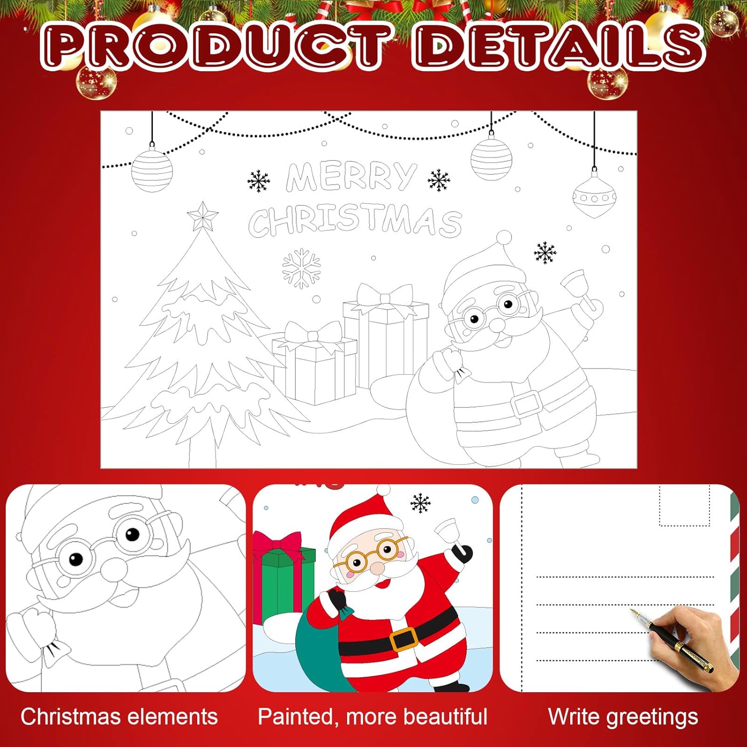 Fulmoon 100 Pcs Christmas Color Your Own Cards 4 Styles Santa Snowman Deer Penguin Coloring Merry Christmas Greeting Xmas Activity Postcards 4" x 6" for Kids Student Adult Letter to Santa Crafts - Image 4