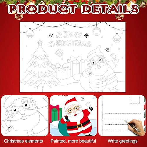 Miniatura 4 de Fulmoon 100 tarjetas de Navidad para colorear tus propias tarjetas, 4 estilos, Papá Noel, muñeco de nieve, ciervo, pingüino, para colorear Feliz