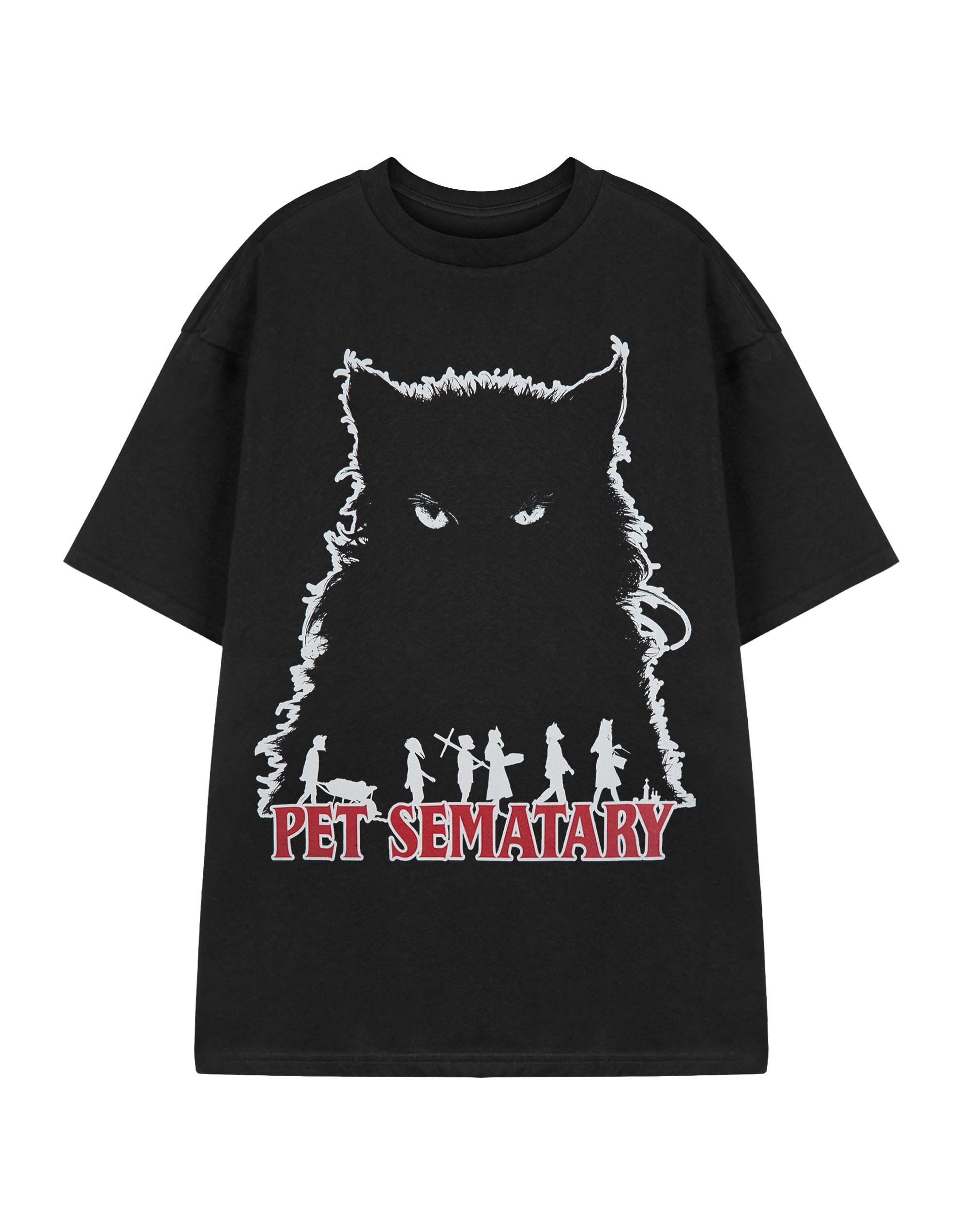 Vanilla Underground Unisex Black Pet Sematary Short Sleeved Cat Graphic Tee | Stephen King Horror Movie T-Shirt | Creepy Cemetery Cat Design | Men Women Kids | Retro Horror Merchandise Gift