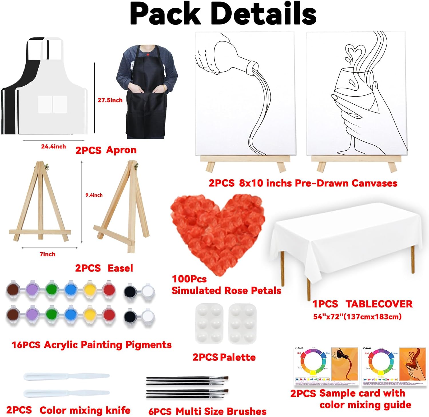 PAILIM 2 Pack Sip and Paint Kit for Adults Couples Painting Kit Pre Drawn Canvas to Paint at Home Date Night Party Favor Supplies Art Painting Set Couples Activity 8x10 Pour Wine