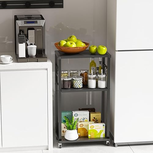 Miniatura 6 de YMYNY UHPT002B - Soporte para impresora móvil, carrito de impresora de 3 niveles con estante de almacenamiento ajustable y 6 ganchos en S, mesa de