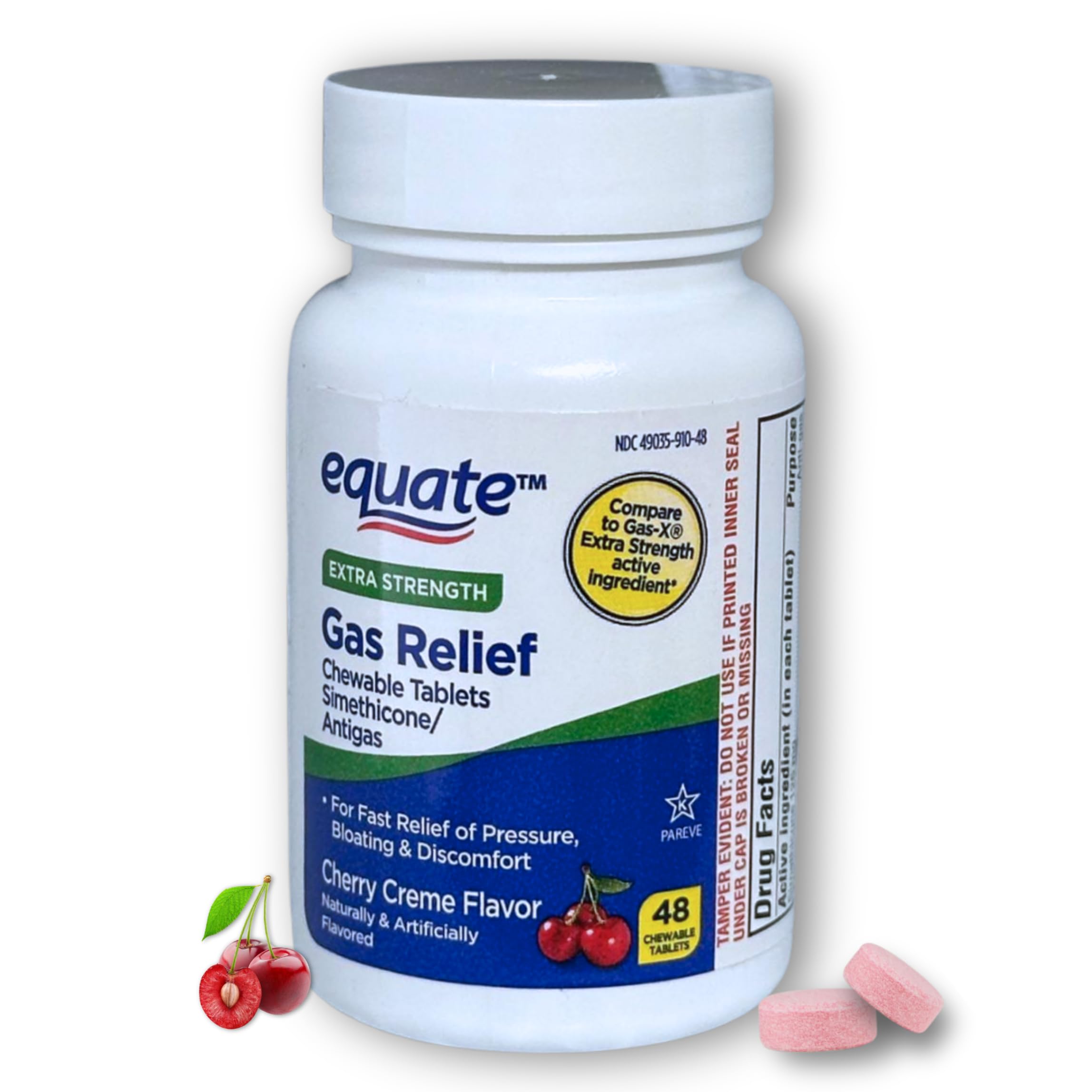 Gas Relief Simethicone 125 mg- Chewable Tablets Cherry Creme 48 Count (Pack of 1) for Stomach Comfort