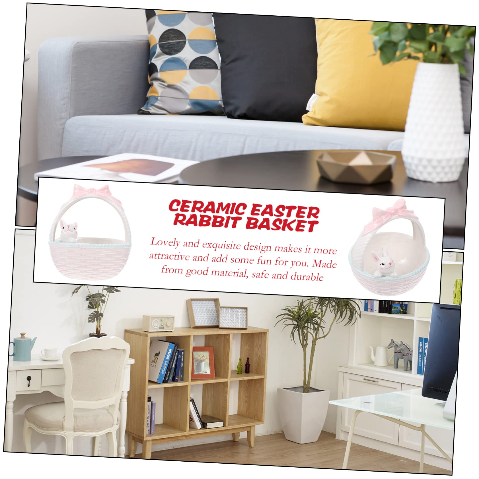 DECHOUS Dekorativer Keramikkorb mit Realistischem Osterhasen Motiv Multifunktionaler Osterkorb als Wohnaccessoire und Aufbewahrungskorb für Kinderparty und Bücherregal