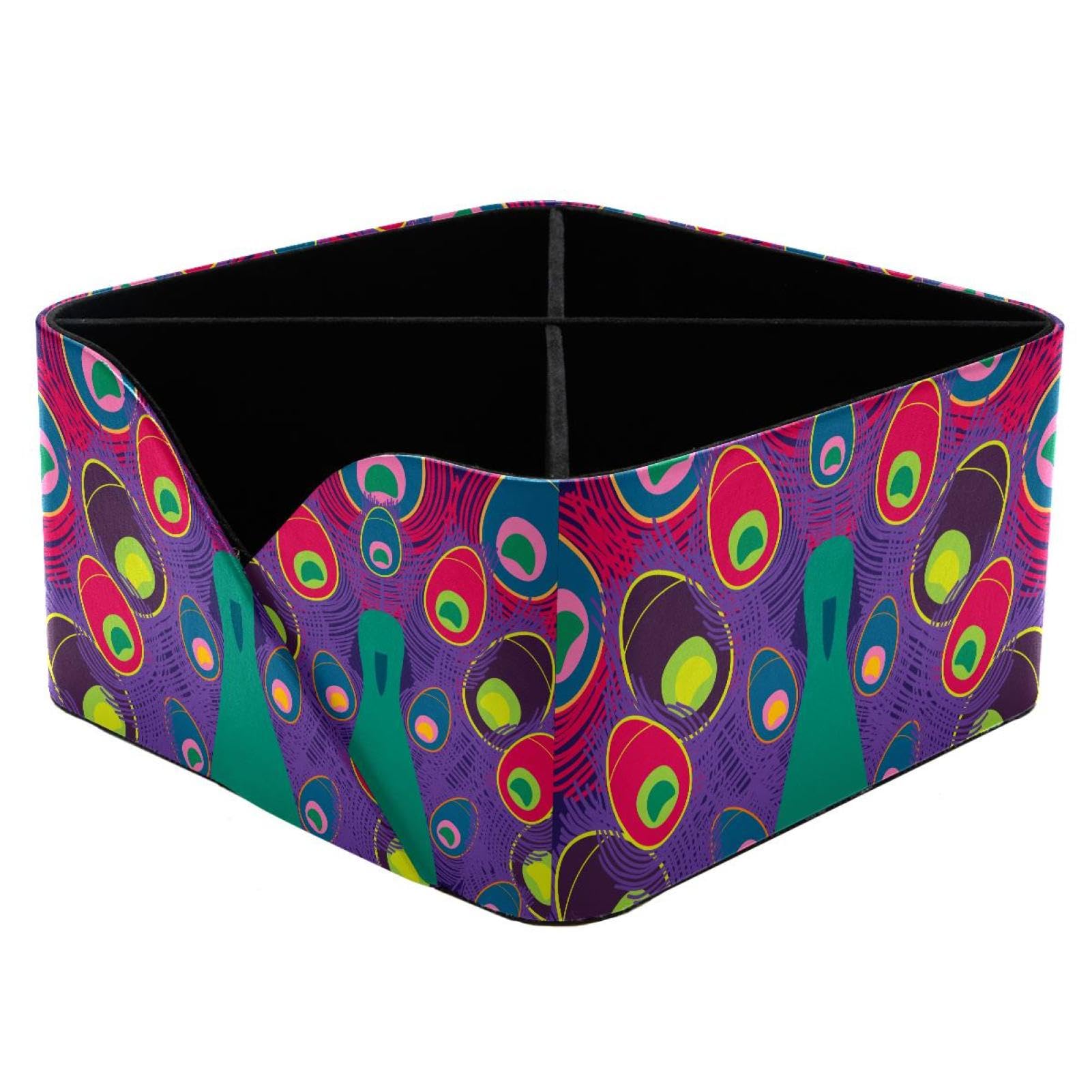 KengjuTesu Peacock Desktop Organizer Pen Holder, Rectangular Pencil Cup for Office, Study and Makeup Stations