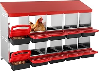 VEVOR Chicken Nest Box, 10-Compartment, 30 to 45 in Stable & Corrosion-Resistant Mental Nesting Boxes with Inclined Nesting Boxes, Bottom Holes & Resting Platform, Fit for Different Chicken Breeds