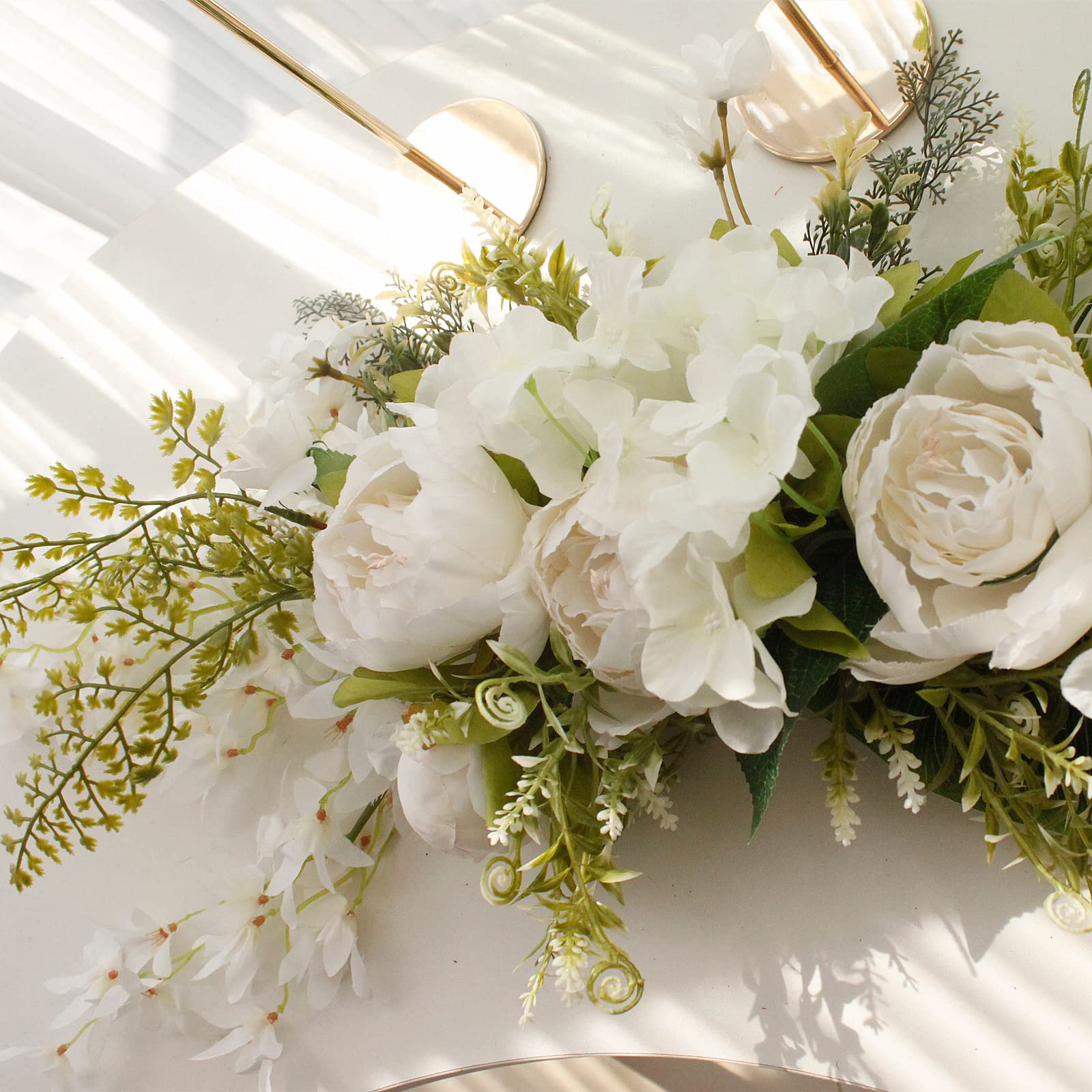 Guirnalda de Flores de Hortensias Artificiales de 23,6 Pulgadas, Guirnalda Floral de Peonía para Primavera Y Verano, Corona de Arco para Puerta Delantera, Guirnalda Decorativa(Leche Blanca)