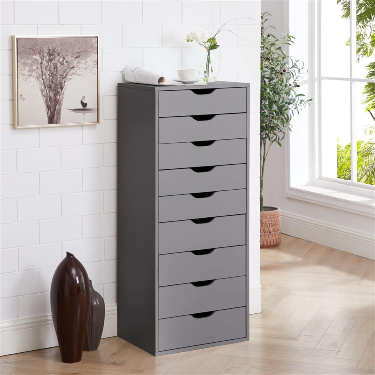 Bianca 9-Drawer Vertical Storage Organizer Cabinet - Gray