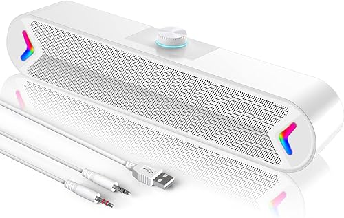 LENRUE Altavoces de computadora, altavoces de PC alimentados por USB con cable con sonido estéreo de 10 W, altavoces de barra de sonido para