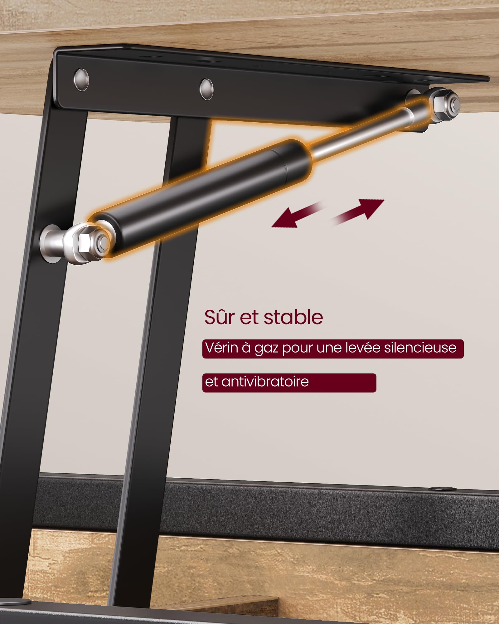 VASAGLE Table Basse Relevable, Table de Salon, avec Rangement Ouvert et Compartiments Cachés, 50 x 100 cm, Marron Camel et Noir d’Encre LCT261LB02