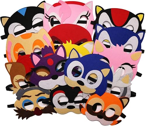 Miniatura 7 de Paquete de 16 máscaras de fieltro de erizo y 50 calcomanías de erizo para niños suministros de fiesta de cumpleaños temáticos de erizos máscaras de