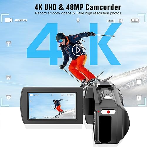 Miniatura 2 de Videocámara Cámara de video 4K 48MP HD Grabadora, 18X Zoo Digital 3" Pantalla táctil Vlogging Cámara para YouTube con micrófono, estabilizador,