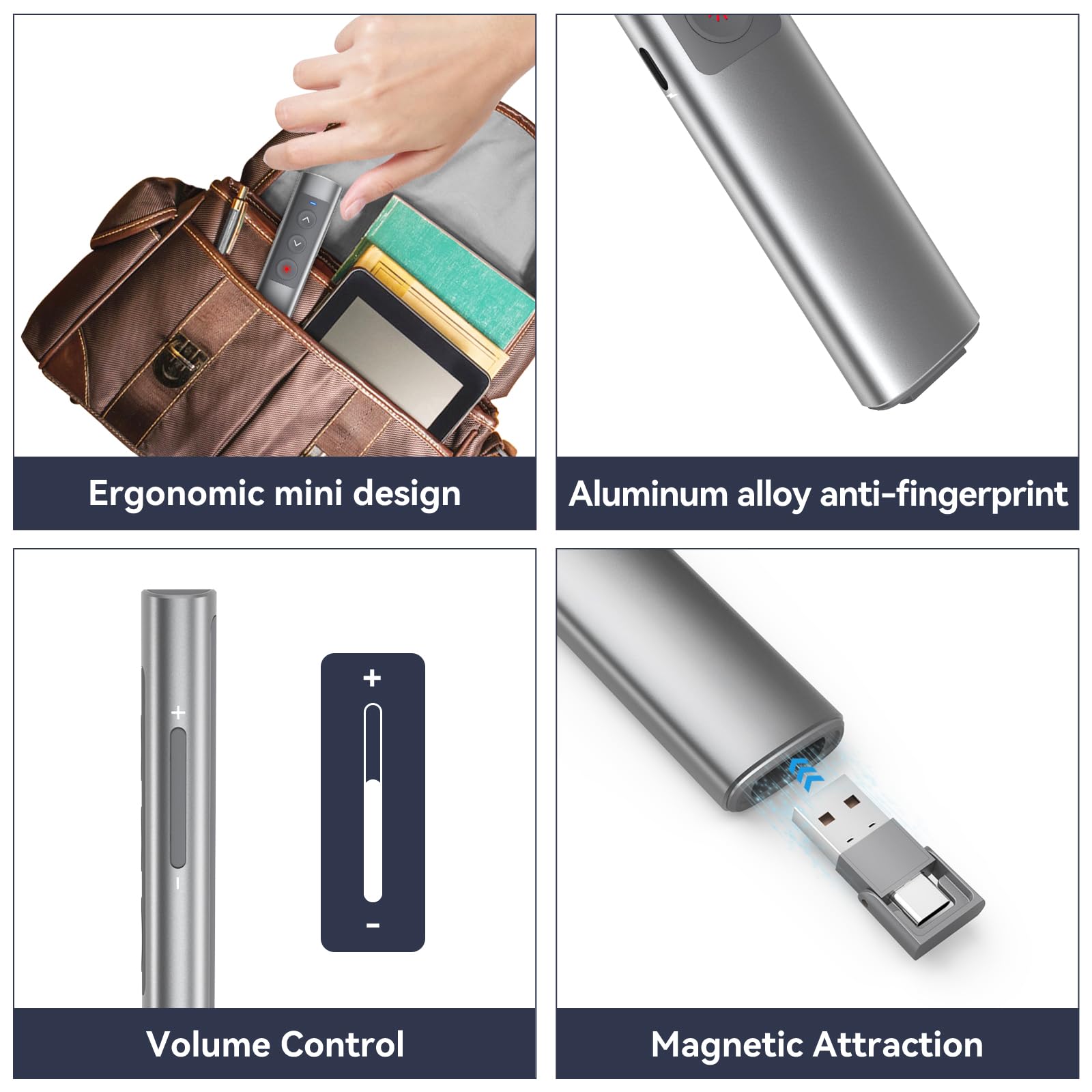 PowerPoint Pointeur de présentation sans fil 2,4 GHz USB-C Télécommande de présentation Pointeur de présentation pour Windows Mac Linux