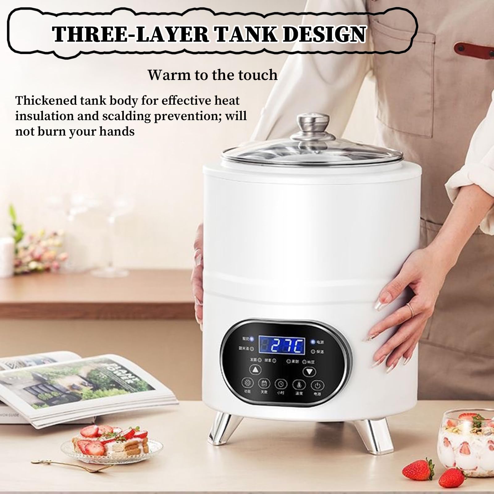 Yogurtera Comercial De Acero Inoxidable Yogurtera, Tanque de fermentación automático de Acero Inoxidable de 12 L, para La Producción De Yogur En Grandes Cantidades 8L-White