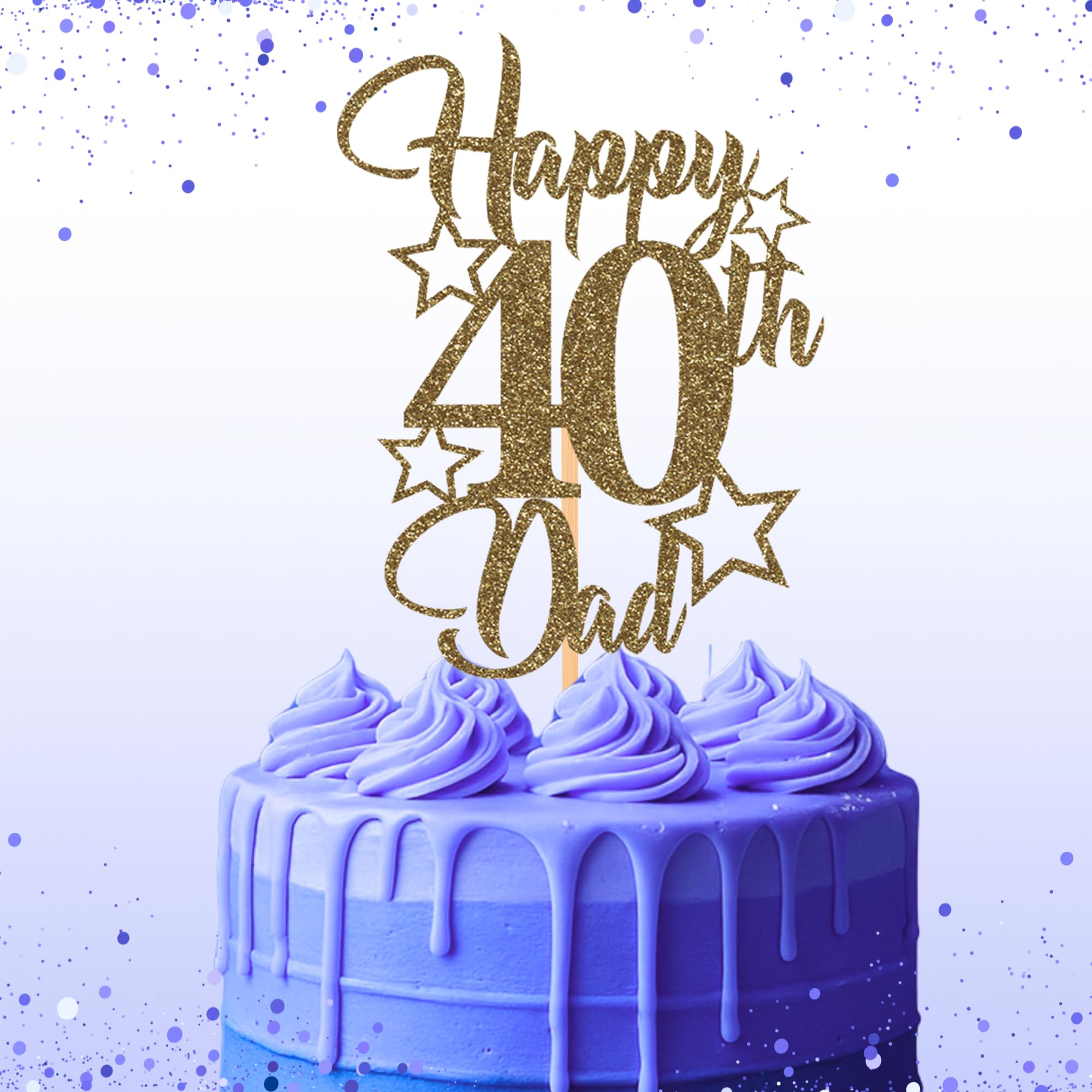 Glitter Birthday Cake Topper for Dad with stars, Birthday Cake Topper, Party Decorations, Party Supplies, 40, 50, 60, 70,80, 90 Many colours (40th, Gold (20cm))
