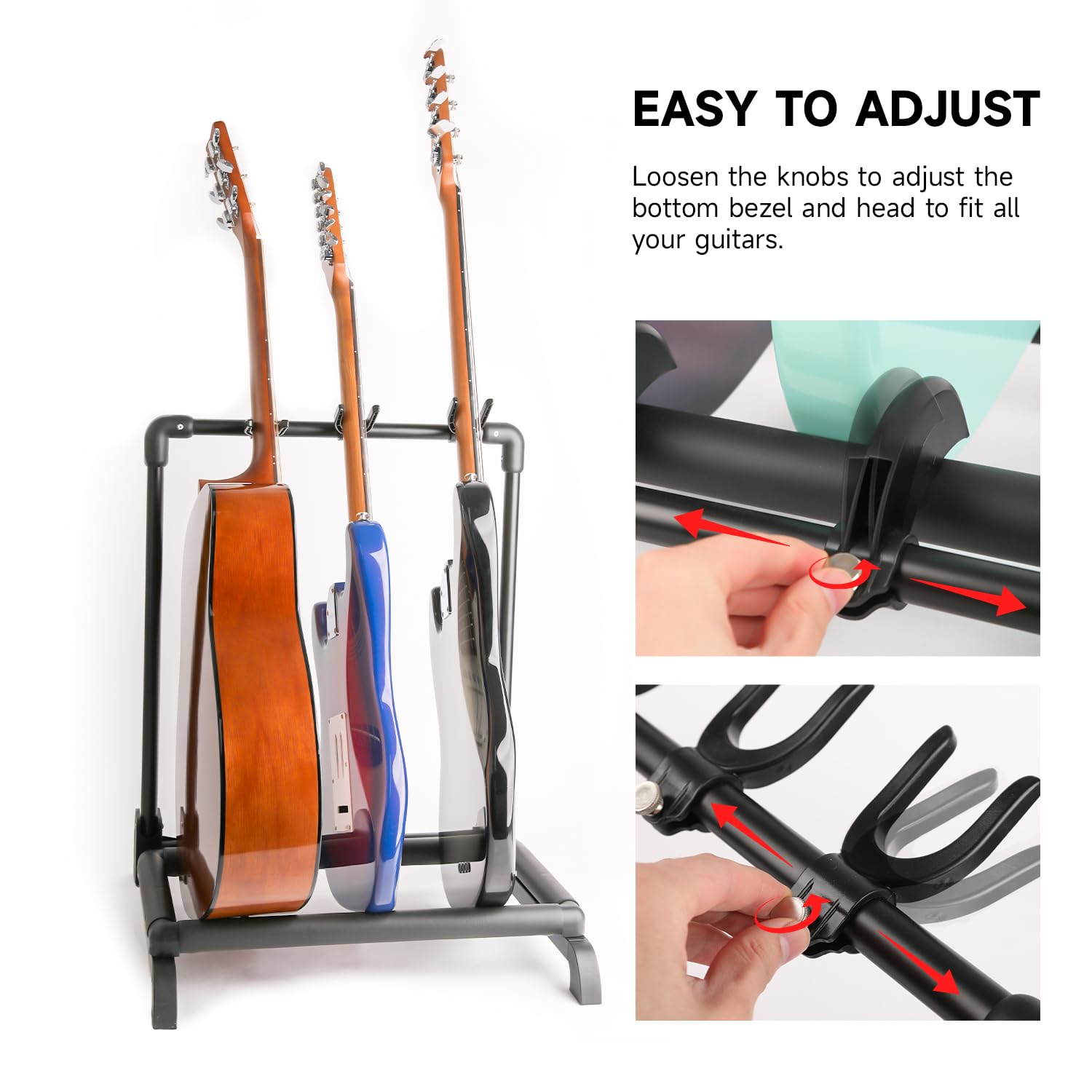 GHOSTFIRE 5 Multi-holder Guitar Stand Floor Folding Adjustable Universal Guitar Display Rack Fit Electric Guitar/Bass/Acoustic (GHS-5)