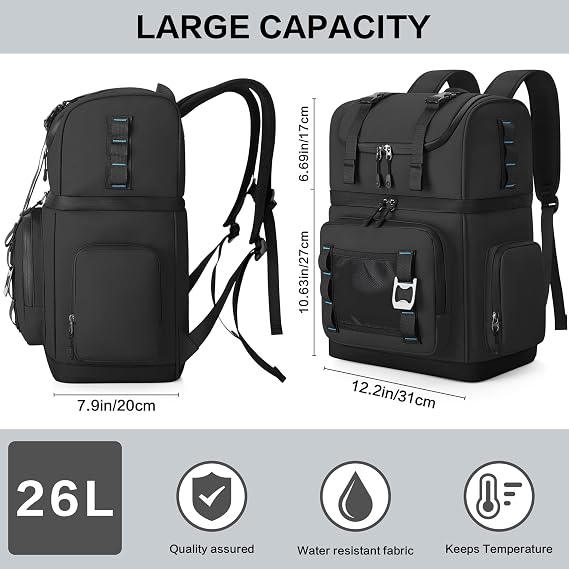 Insulated Cooler Backpack, 26L Large Double-Layer Cool Bag Rucksack