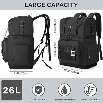 Insulated Cooler Backpack, 26L Large Double-Layer Cool Bag Rucksack