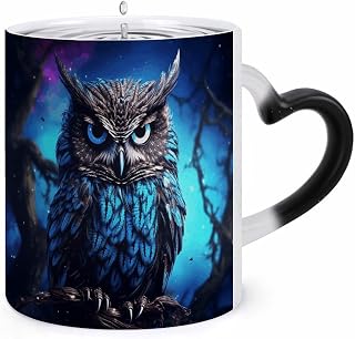 Blue Owl Color Changing Mug Heart-Shaped Handle Mugs Fashionable Tea Cup Coffee Cup Popular Tumbler And Cups For Office Workers Mug & Unique Gift Giving Teacup