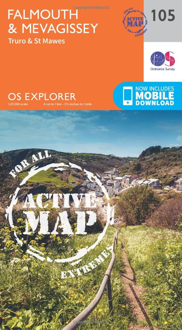 Falmouth & Mevagissey Map | Weatherproof | Truro & St Mawes | Ordnance Survey | OS Explorer Active Map 105 | England | Walks | Hiking | Maps | Adventure