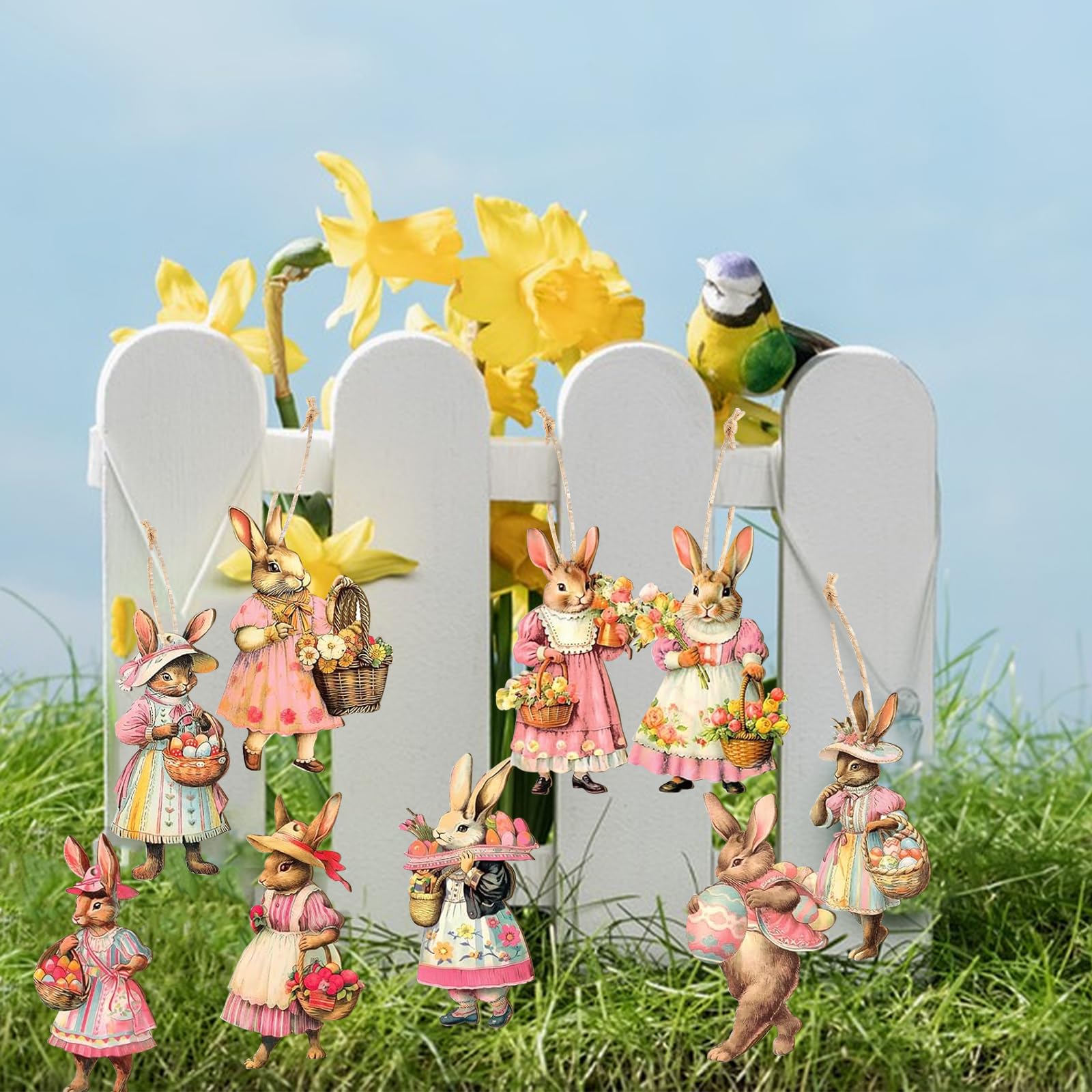 36 Pezzi Decorazioni Coniglietto Pasquale In Legno - Ciondoli Per Pasqua Con Cordino - Foto 2