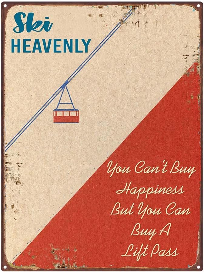 OMSigns Outdoor Ski Heavenly 12"x16" Metal Sign, Ski Lift, Vintage, Retro, Guaranteed Not to Fade for 4 Years