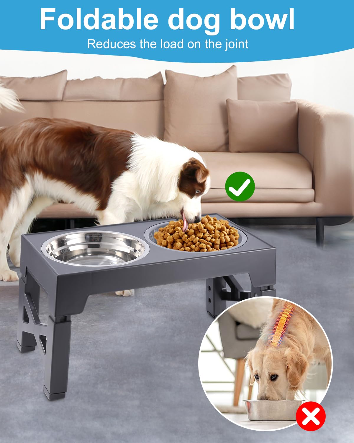 Erhöhter Hundenapf 5-fach Verstellbar - Futternapf Mit Edelstahlschüsseln & Langsamfresser