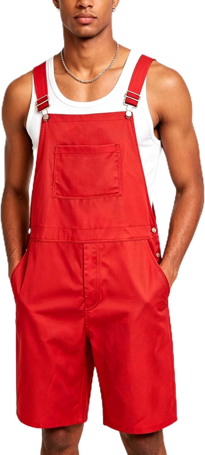 Mens Adjustable Straps Overalls Casual Shorts Romper Workout Jumpsuit
