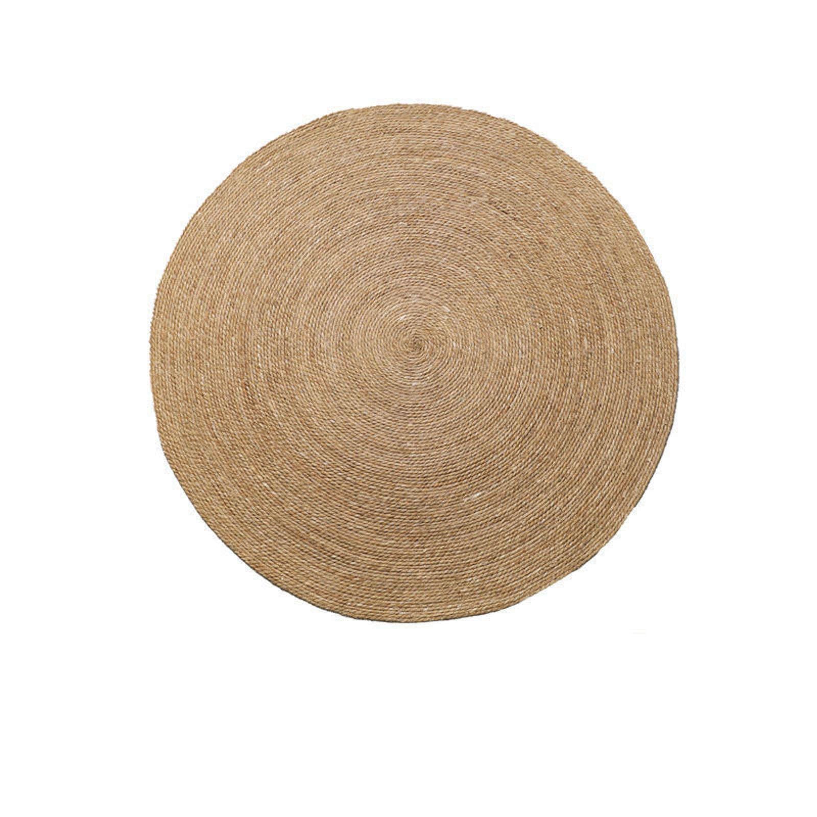 Moquette lin sisal rond 120cm, tapis de salon shaggy en paille et coton jaune sans odeur