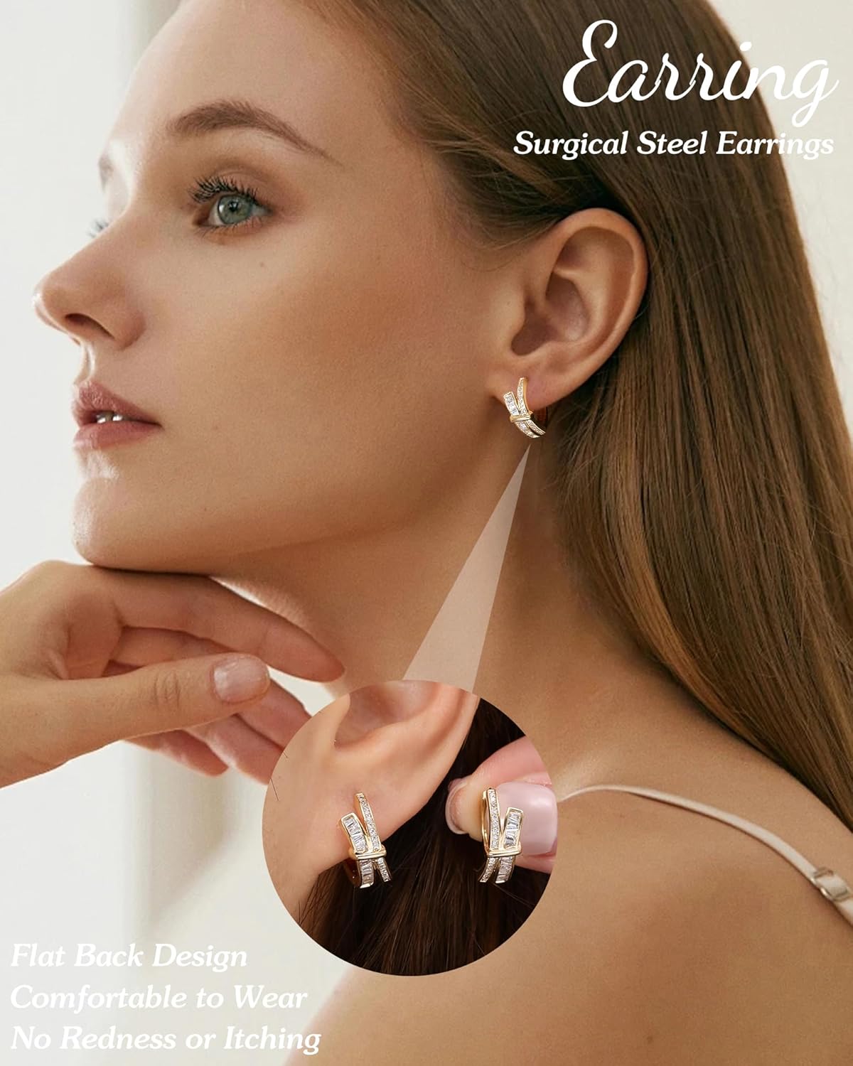 Gold Hoop Earrings for Women, Lightweight Huggie Earrings 14K Gold Plated Hypoallergenic Hoops Earrings, Fashion Cubic Zirconia Hoops Earrings Jewelry Gifts - Image 2