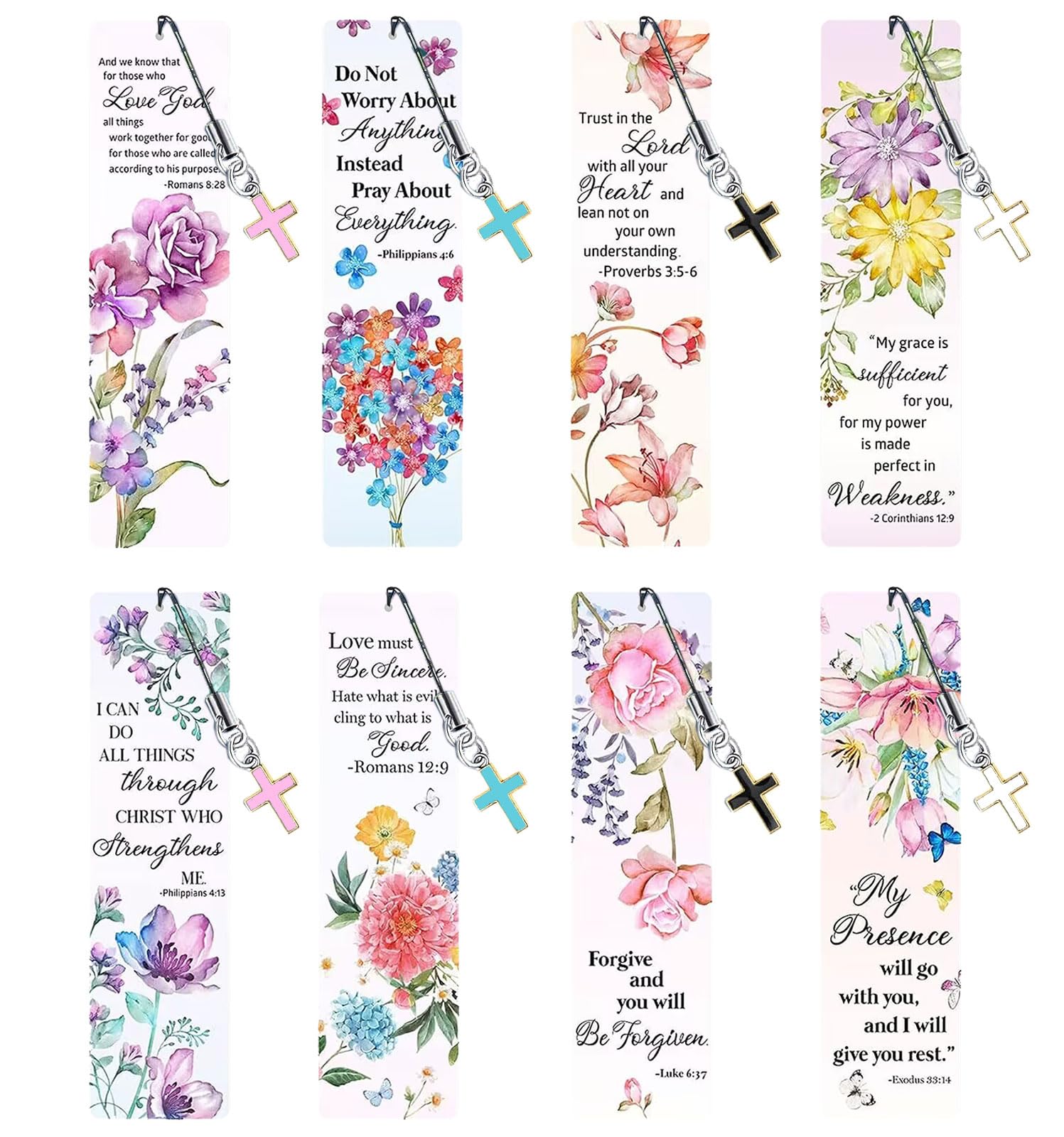 8PCS Diamond Art Painting Bookmarks for Adult,DIY Cute Acrylic Bookmarks Crafts Kits with Cross Pendants for Women Book Reading Lovers (Flower)