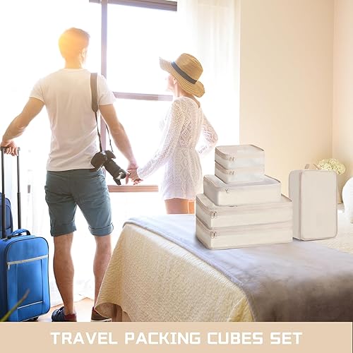 Vista 6 de Reginary Juego de 6 cubos de equipaje de viaje, paquete de 6 organizadores de equipaje, maleta ligera con bolsa de zapatos para ropa y artículos