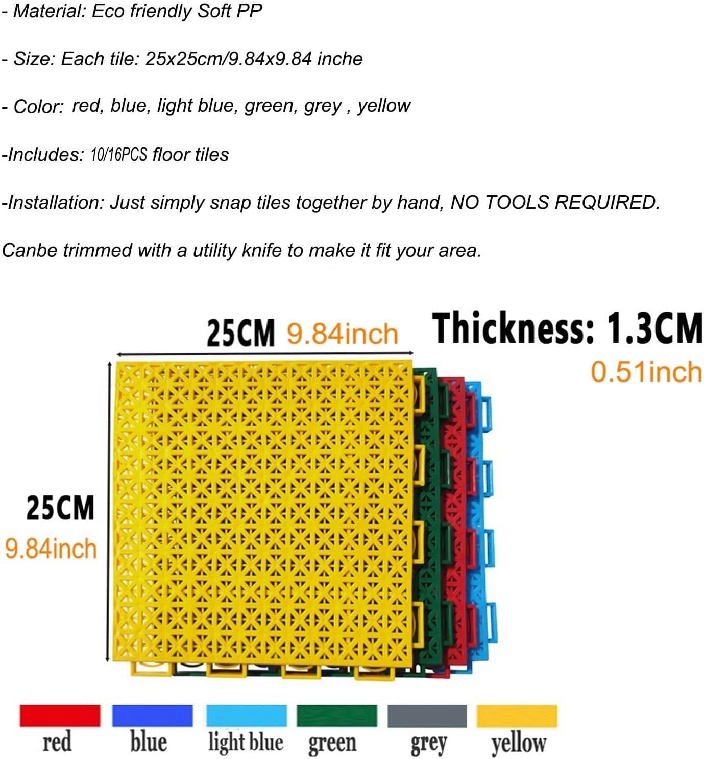płytki drenażowe, 9,84in Garden Modular Interlocking Floor Mats, Zewnętrzne płytki do koszykówki, Przedszkole DIY, Szybki drenaż 16 szt