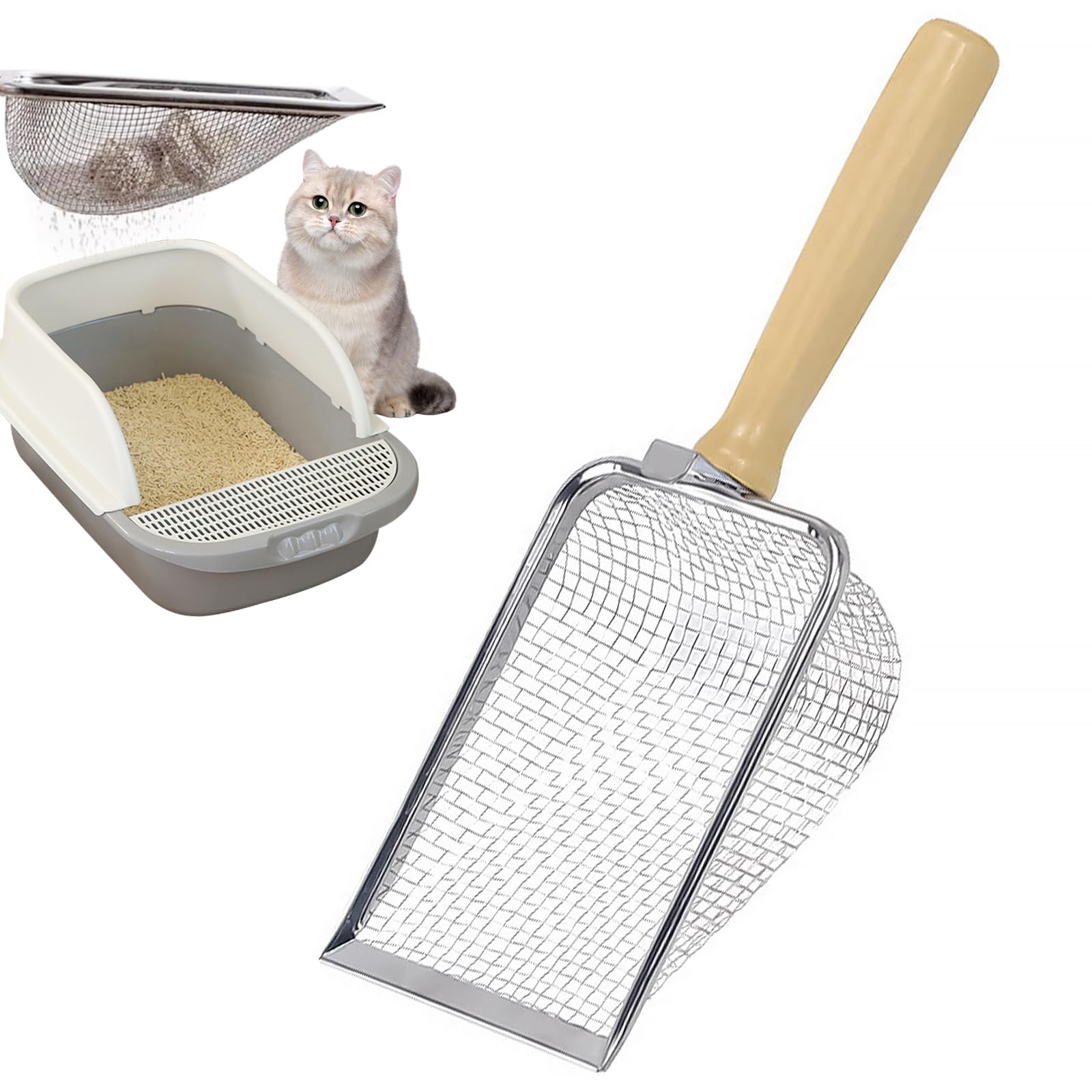 Cat Shovel Stainless Steel for Cat Litter Tray 5 mm Pore Size Metal Cat Scoop