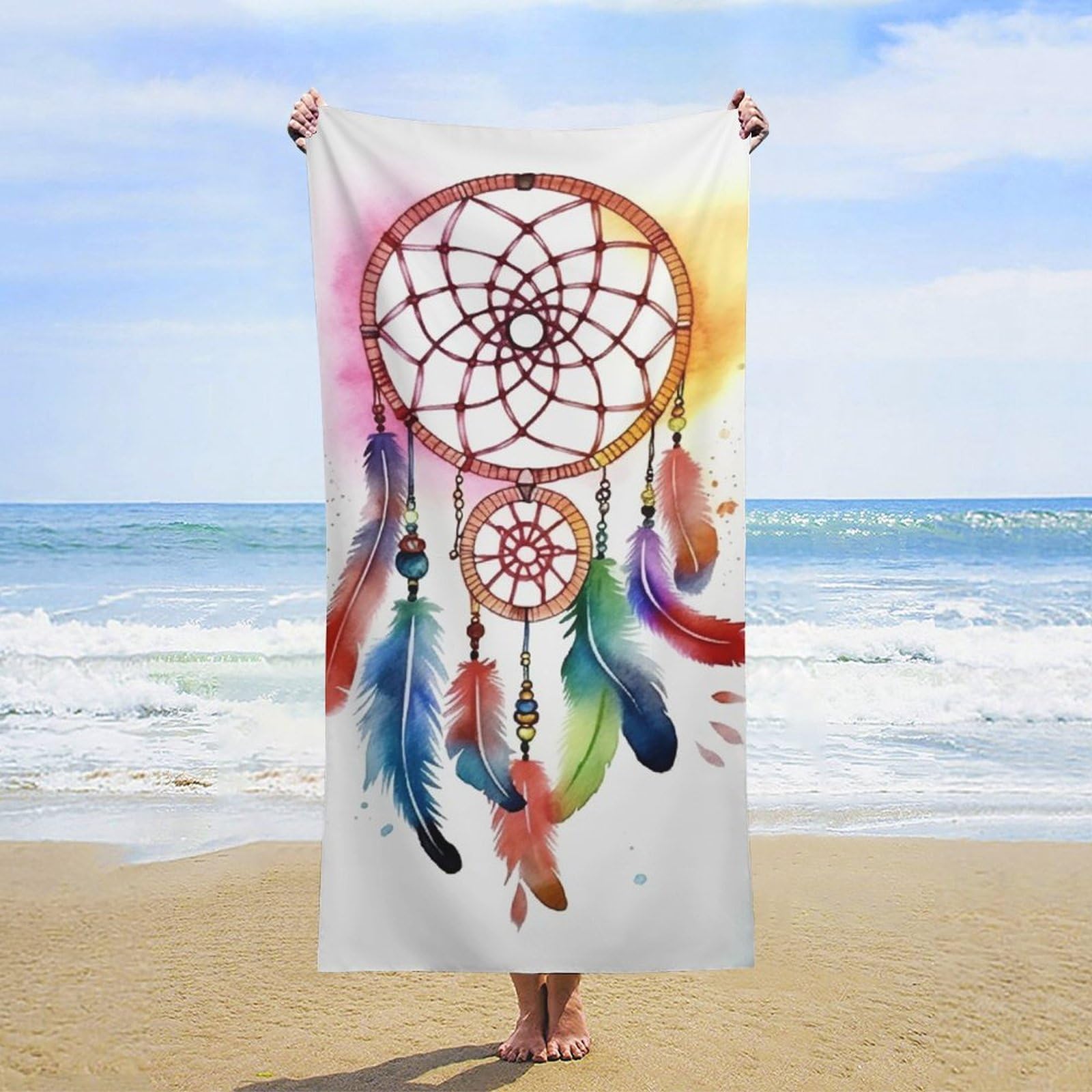 NTVOWPZO Watercolor Dream Catcher Beach Towel Oversized Microfiber Bath Towels Lightweight Sand Proof Beach Towels Absorbent Pool Towels for Swimming Yoga Bathroom Towel 31.5" X 63"