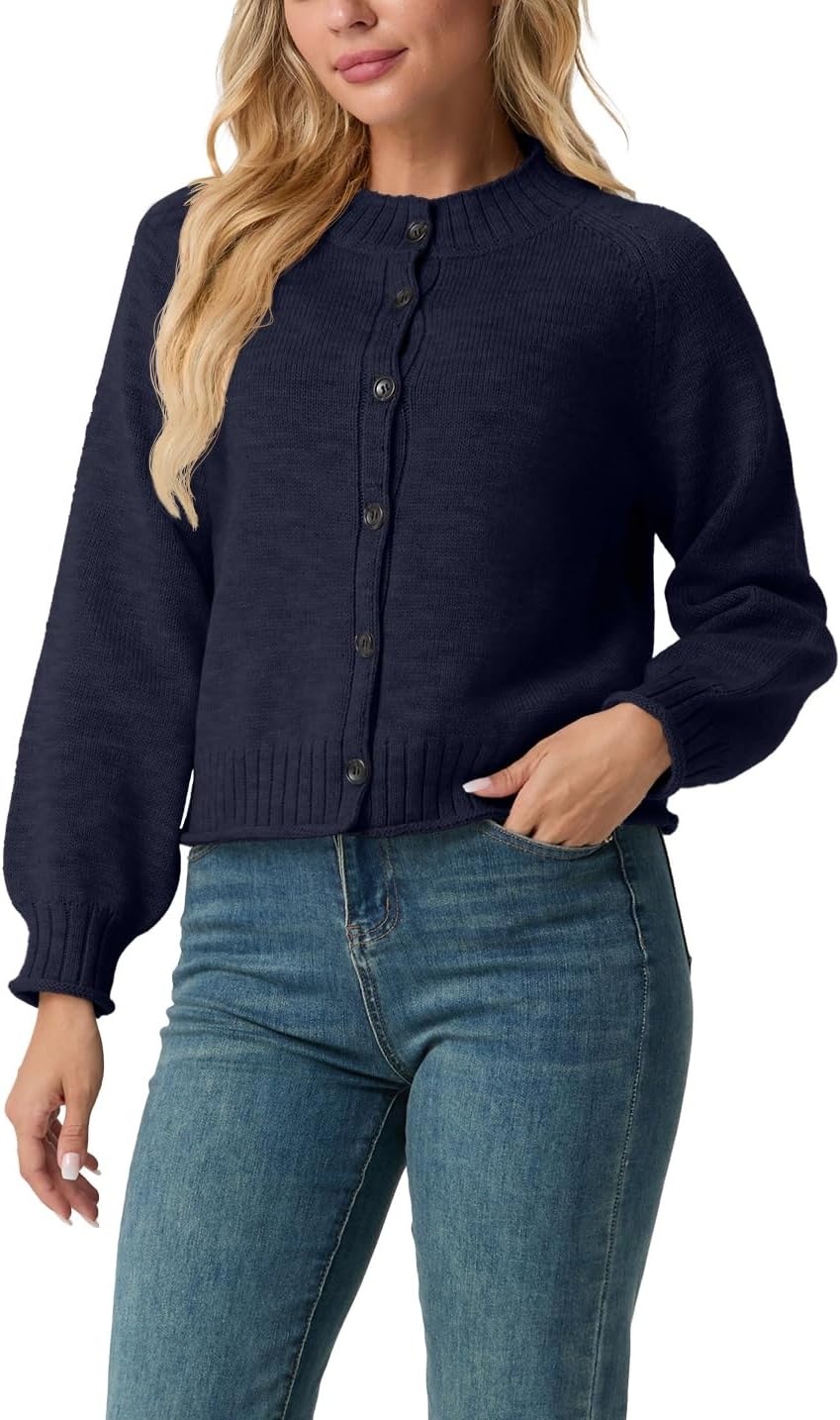 GRECERELLE Womens Cardigan Sweater Open Front Long Sleeve Crew Neck Button Down Knit Casual Jacket, S-2XL - Image 4