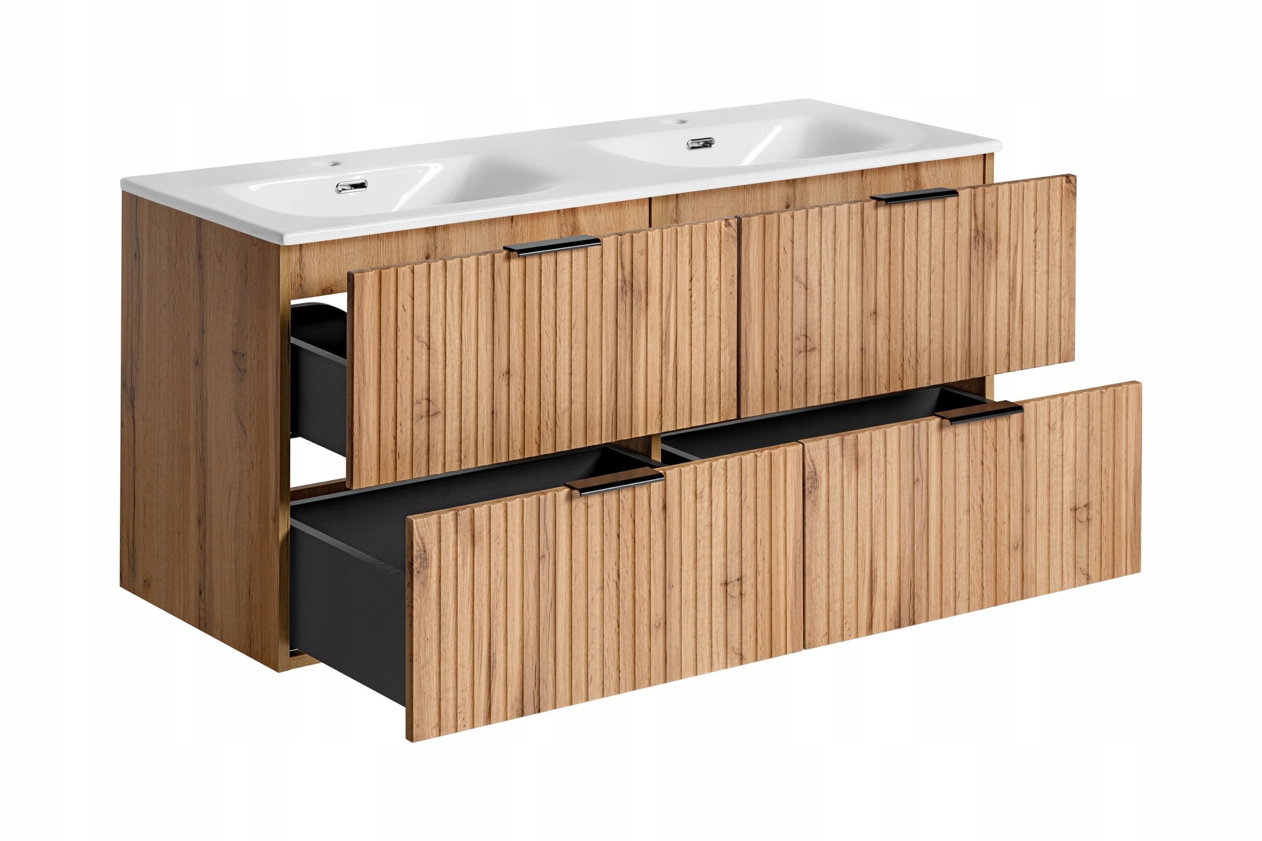 Juego de 2 lavabos suspendidos para baño, 3 asas, roble de 120 cm, mueble de baño
