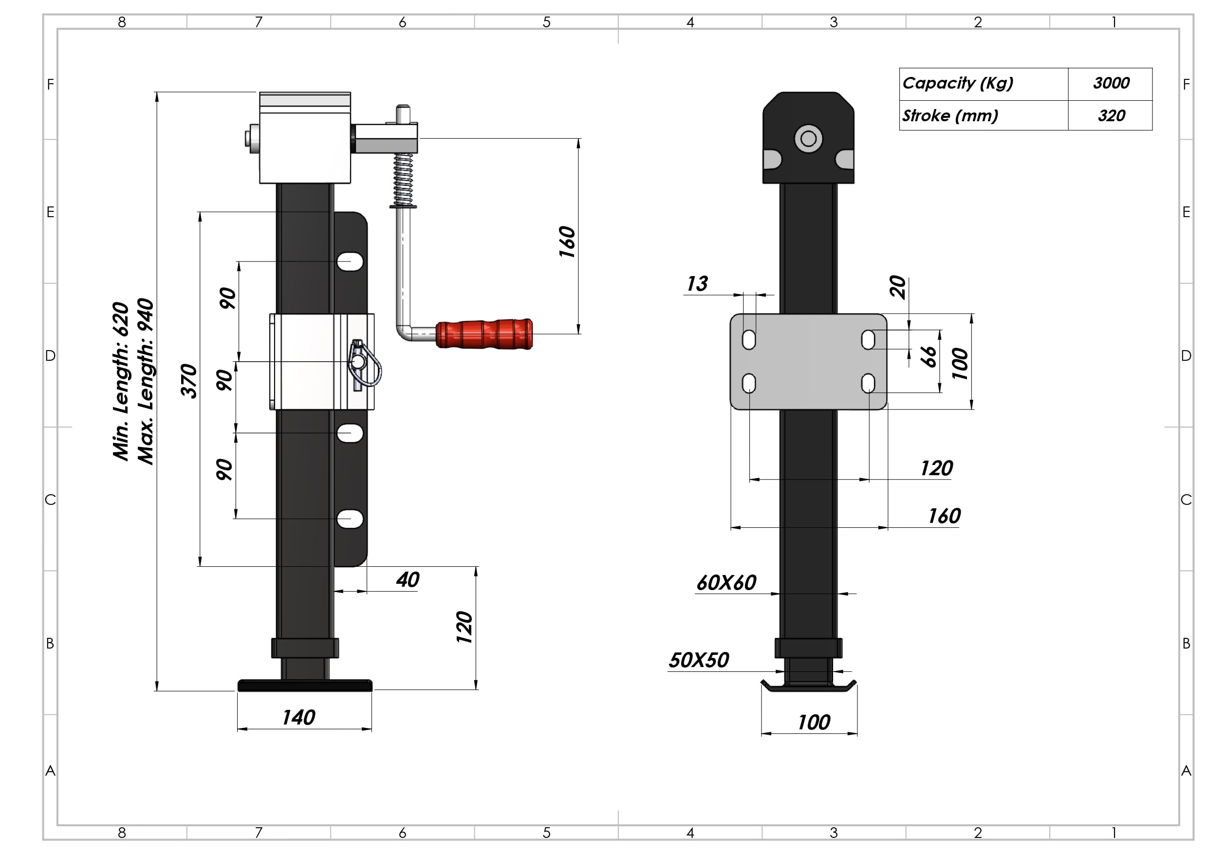 Spare Parts Holland Pie de apoyo con engranaje para remolque, soporte para remolque (3000 kg)