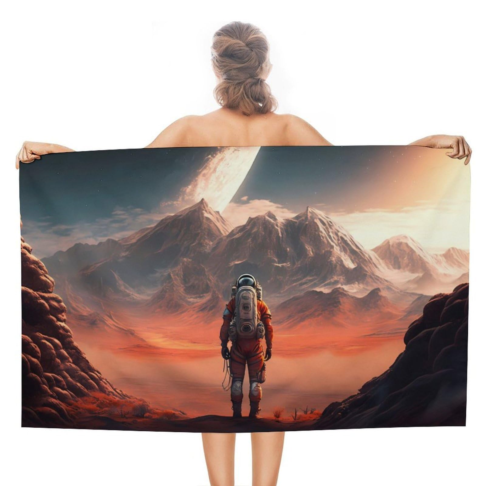 Serviette de plage séchage rapide et anti-sable motif espace pour adulte