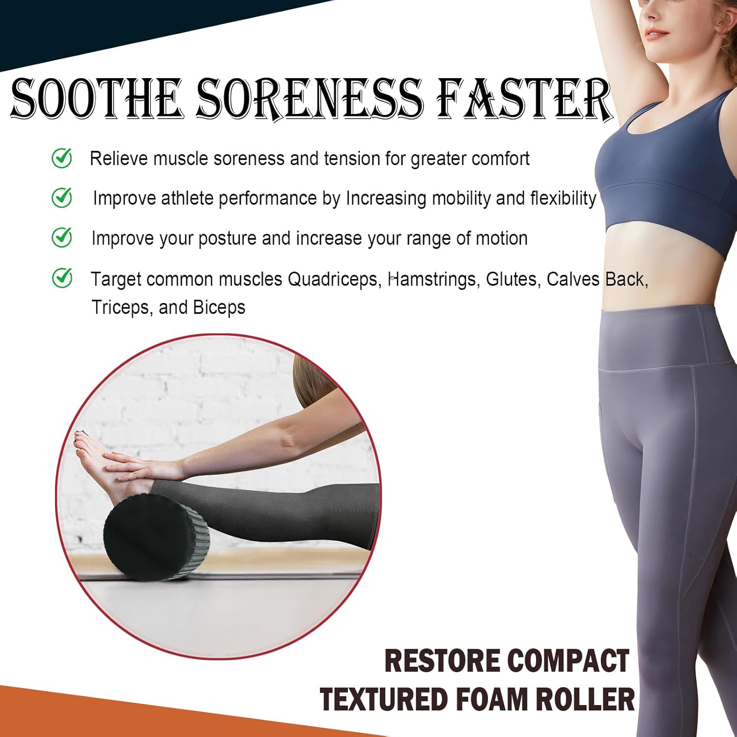 35“ High Density Fitness Foam Roller, Super Soft Round PE Foam Roller Exercises Yoga, Stretching, Deep Tissue&Muscle Recovery Relieves Muscle Pain, Improves Mobility & Circulation (Black)