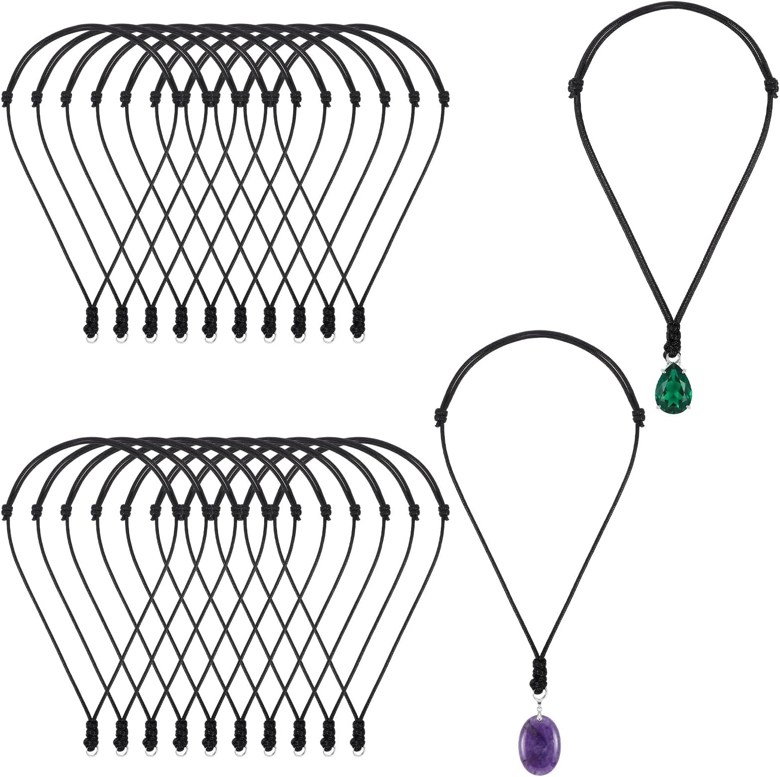 20 Pcs Black Necklace Cord Adjustable Rope,Double Knotted Handmade Craft Choker with Metal Ring for Hanging Pendants Jewelry Making Supplies (15.4-26.8 Inches)