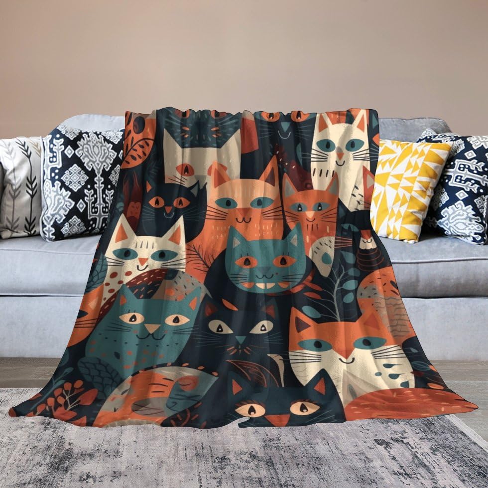 Couverture en micro polaire chat pour vos soirées cocooning au salon