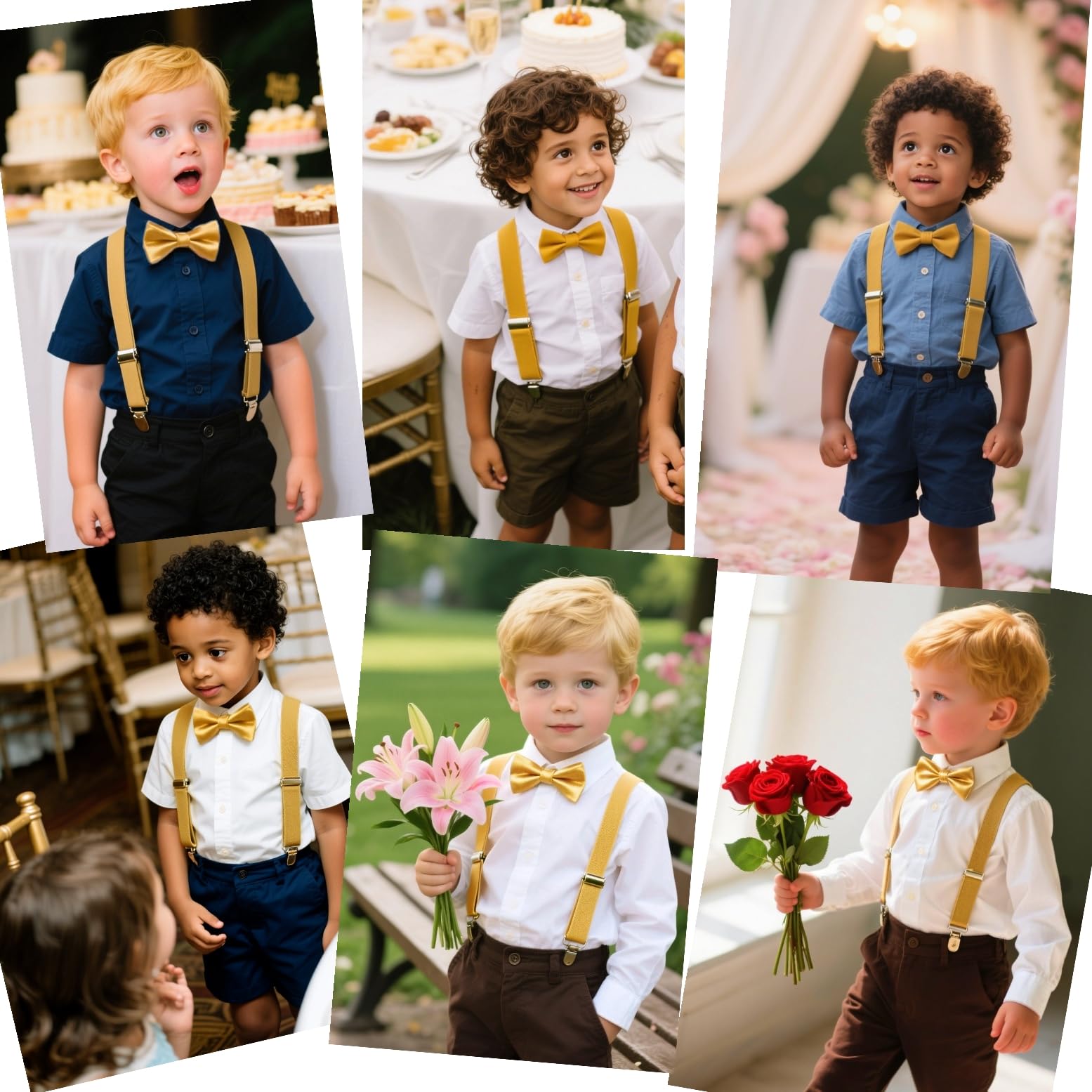 JZK Conjunto de pajarita y tirantes dorados para niños menores de 135 cm, tirantes ajustables en forma de Y con pajarita para niños, niños y niñas, bodas, fiestas, disfraces, dorado, talla única
